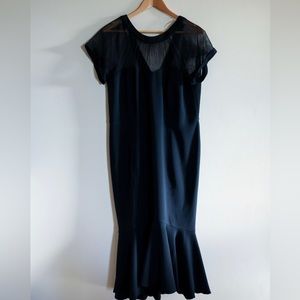 Maggy London Tulip MIDI length navy blue sheer top dress